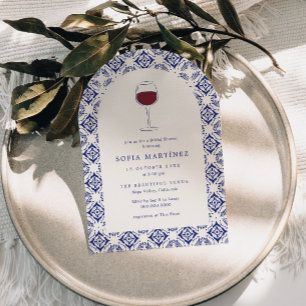 Convite Noivado Talavera Azul Vinho Tinto Chá de Noiva