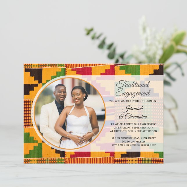 Convite NOIVADO TRADICIONAL AFRICANO Gana Kente (Em pé/Frente)