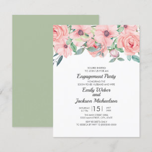 Convite Noivado Verde-Floral Elegante Sage Rosa