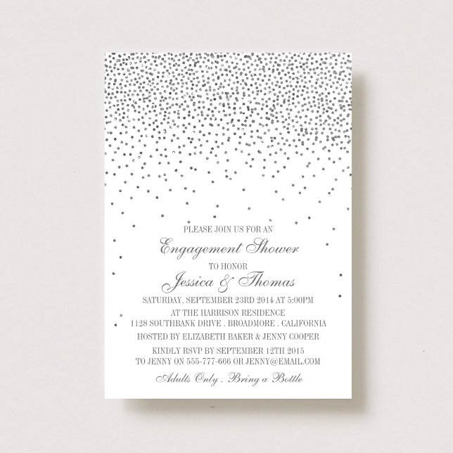 Convite Noivado Vintage Glam Silver Confetti (Criador carregado)