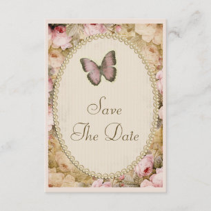 Convite Noivado Vintage Salve A Data Rosas & Borboleta