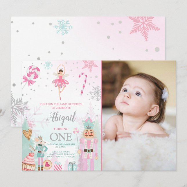 Convite Noivadora Nutcracker Birthday Girl Land of Sweets  (Frente/Verso)