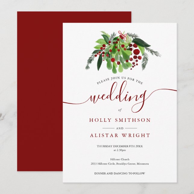 Convite Noivas de Natal Vermelhas Casamento de Inverno (Frente/Verso)