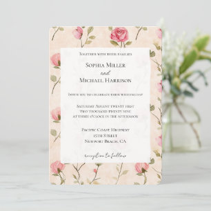 Convite Noivas Florais de Rosas Rosa e Creme Bonitas