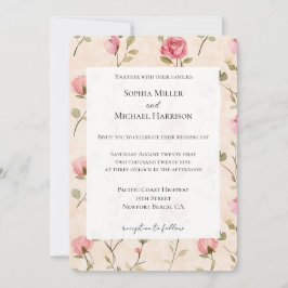 Convite Noivas Florais de Rosas Rosa e Creme Bonitas