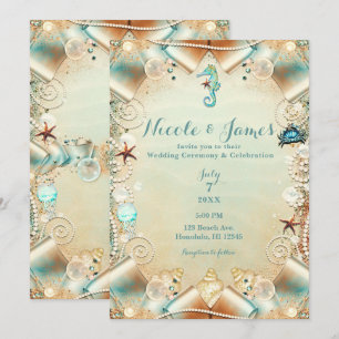 Convite Noivas Pérolas do Mar de Creme Encantado com Fita 