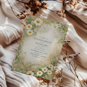 Convite Noivas Verde Marfim de Margaridas Art Nouveau