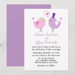 Convite Noivo e Noiva de Desenho Animado em Casamento Rosa