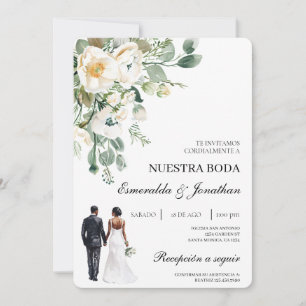 Convite Noivo e noiva floral botânico Casamento Espanhol