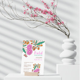 Convite Noivos Amantes de Borboletas Rosa Floral Script Ca