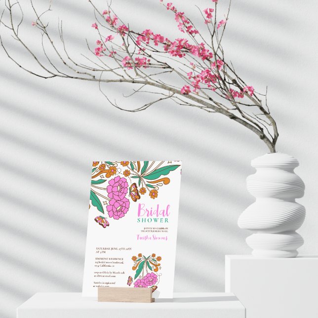 Convite Noivos Amantes de Borboletas Rosa Floral Script Nu (Criador carregado)