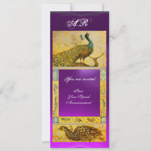 Convite NOIVOS AMOR PAVÕES MONOGRAMA marrom roxo amarelo