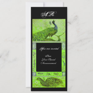 Convite NOIVOS AMOR PAVÕES MONOGRAMA verde preto
