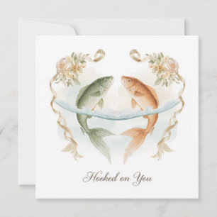Convite Noivos apaixonados por pesca Casamento Aquarela