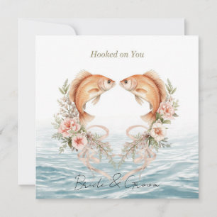 Convite Noivos apaixonados por pesca Casamento Aquarela