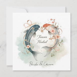 Convite Noivos apaixonados por pesca Casamento Aquarela