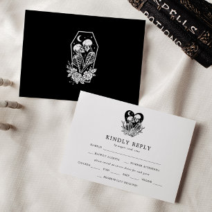 Convite Noivos Até a Morte Esqueletos e Rosas RSVP