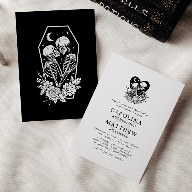 Convite Noivos Até a Morte Esqueletos & Rosas Casamento (Criador carregado)