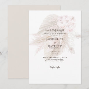 Convite Noivos Casamento Floral Rosa Pampas Pais da Noiva