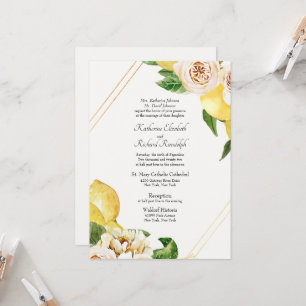 Convite Noivos Casamento Formal Limões & Peônias Creme