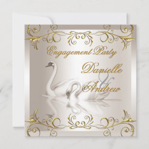Convite Noivos Cisnes Dourado Sépia Festa Elegante