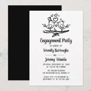 Convite Noivos de Casamento de Pombinhos Preto e Branco Fe