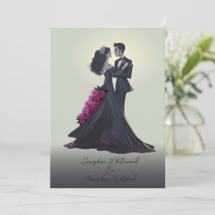 Convite Noivos Góticos Românticos Casamento Minimalista