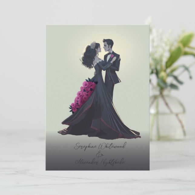 Convite Noivos Góticos Românticos Casamento Minimalista (Em pé/Frente)