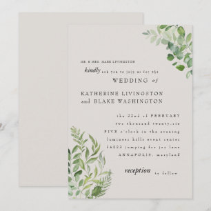 Convite Noivos Pais Casamento Creme Folhagem Moderna