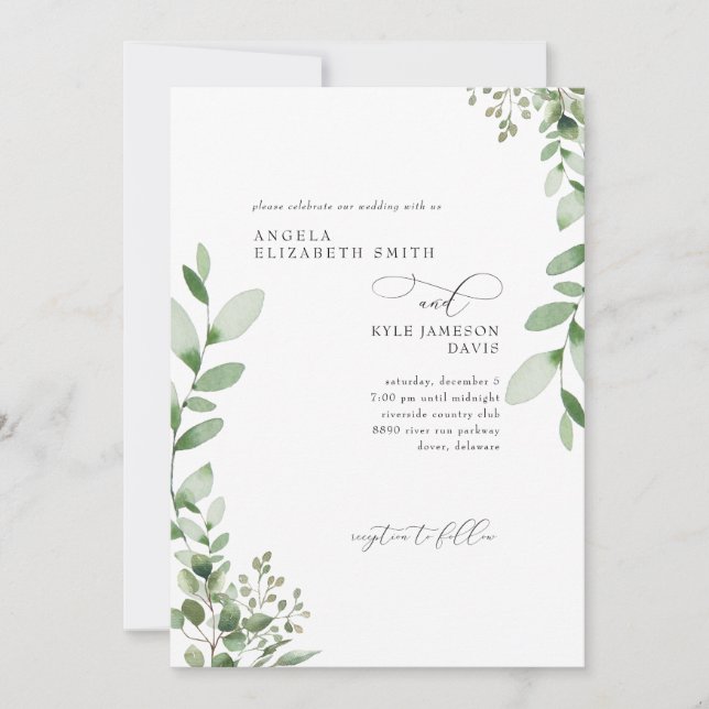 Convite Noivos sem pais Verdejante Casamento (Frente)