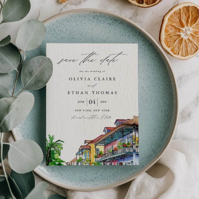 Convite NOLA New Orleans Watercolor Salvar Data (Criador carregado)