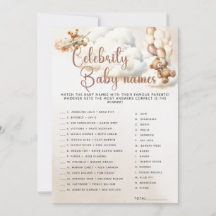 Convite NOMBRES DE BEBÉS DE CELEBRIDADES Jogo para Chá de
