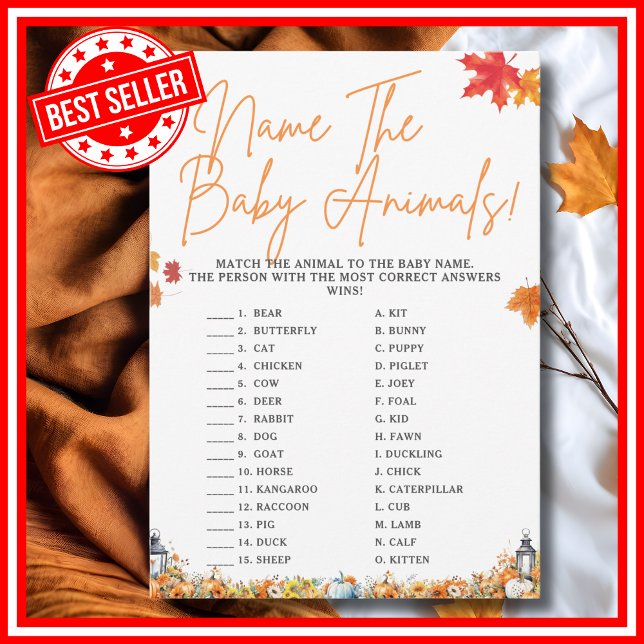 Convite NOME AO BABY ANIMALS Chá de fraldas Game Cute Bear (NAME THE BABY ANIMALS Easy Baby Shower Game A Little Pumpkin is on the Way Fall Autumn Theme)