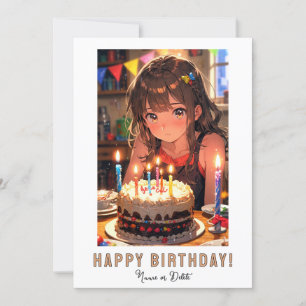Convite *NOME DA FOTO Birthday Cake ANIME Young Girl