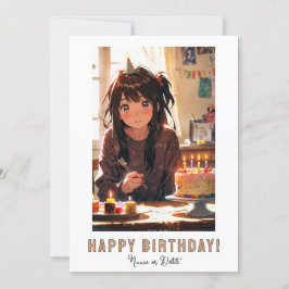 Convite *NOME DA FOTO Bolo de Aniversário Garota ANIME 