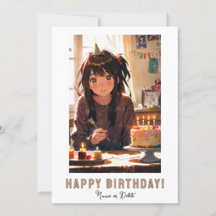 Convite *NOME DA FOTO Bolo de Aniversário Garota ANIME