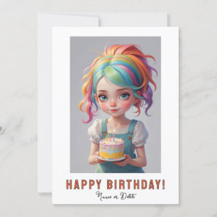 Convite *NOME DA FOTO Bolo de Aniversário Menina Cabelo Az
