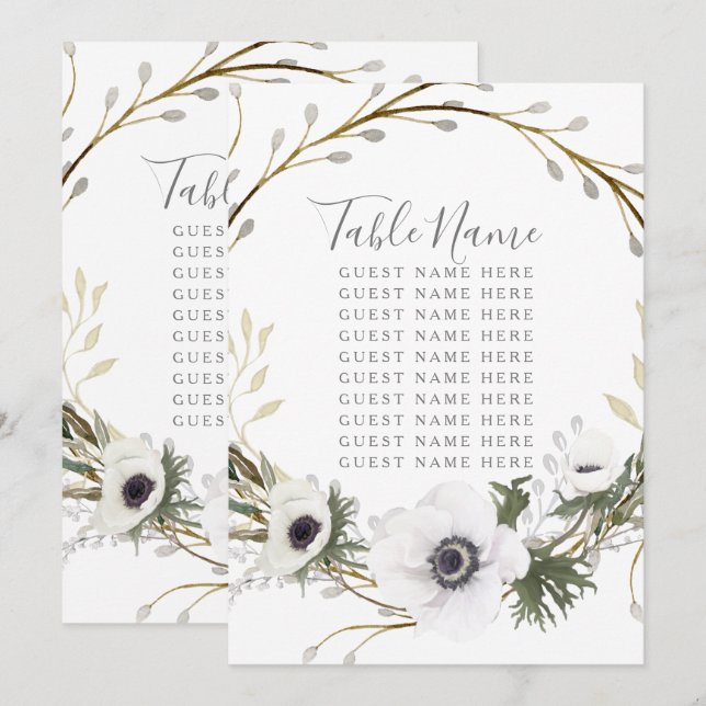 Convite Nome da Mesa Anêmona Samambaia Coroa Casamento (Frente/Verso)