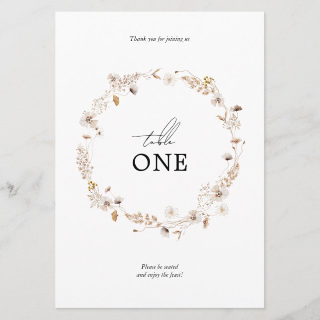 Convite Nome da Tabela Floral Boho Wreath Seca Moderna (Frente)