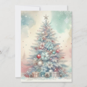 Convite nome da tipografia árvore de Natal floral aquarela