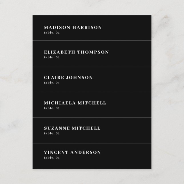 Convite Nome de Casamento Negro Carteira de Local DIY (Frente)