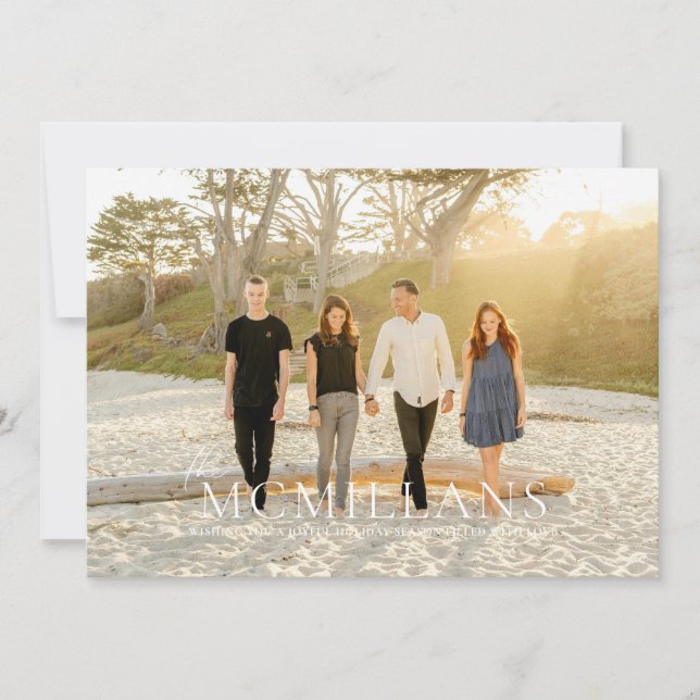 Convite Nome de Família Elegante Floral Natal Feriado (Frente)