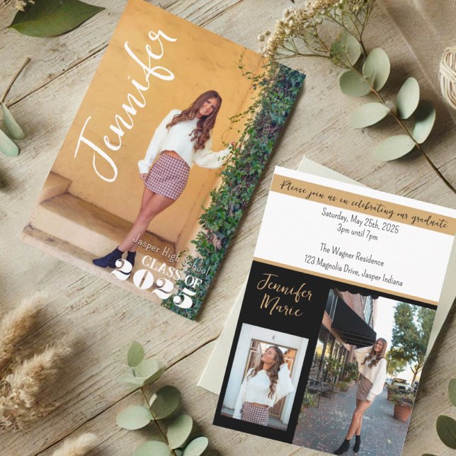 Convite Nome de Foto do Formando Simples Moderno Dourado (Criador carregado)