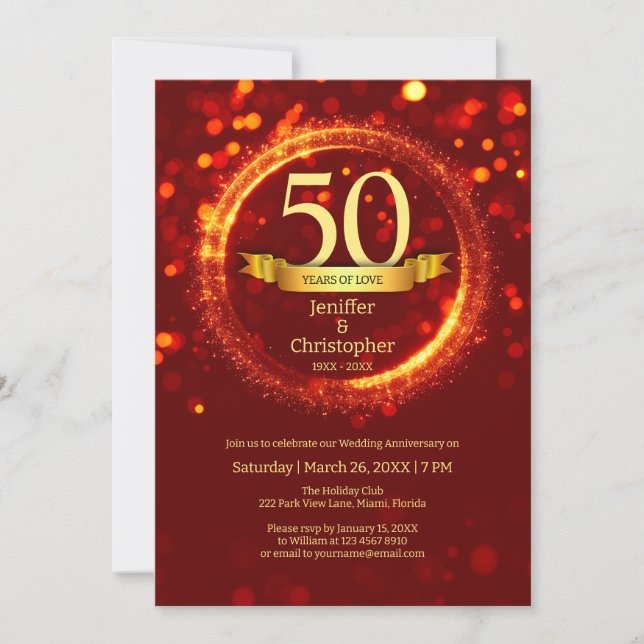 Convite Nome do Ano de Edição do Glitter Casamento Anivers (Frente)