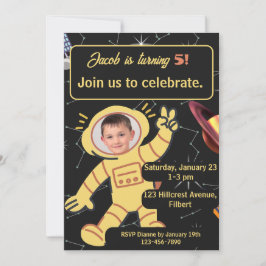 Convite Nome do Astronauta Aniversário no Espaço Exterior 