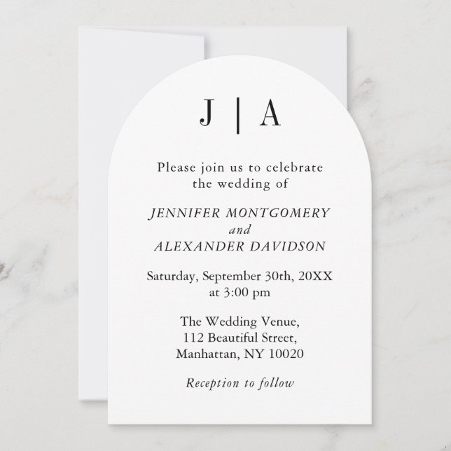 Convite Nome Do Casal Simples, Preto E Monograma Branco (Frente)