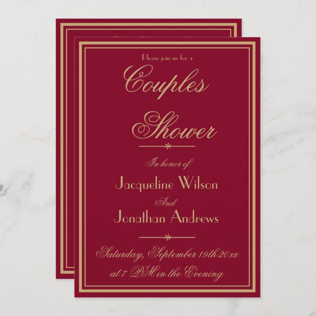 Convite Nome do Chá Elegante Email RSVP Burgundy (Frente/Verso)