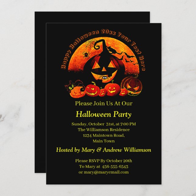 Convite Nome do Halloween Ano 20xx Glow Pumpkin Web (Frente/Verso)