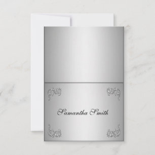 Convite Nome elegante place cards_prata espiral floral