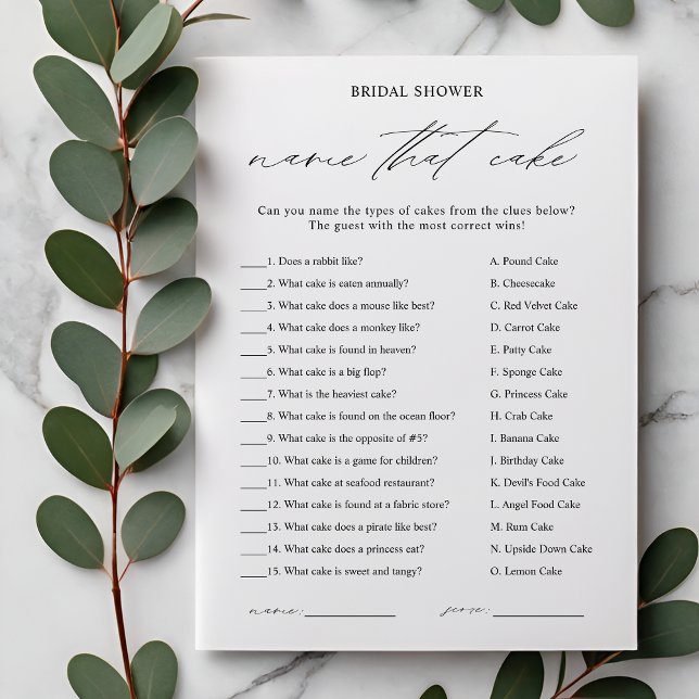 Convite Nome Elegante Que Cake Chá de panela Game Card (Criador carregado)